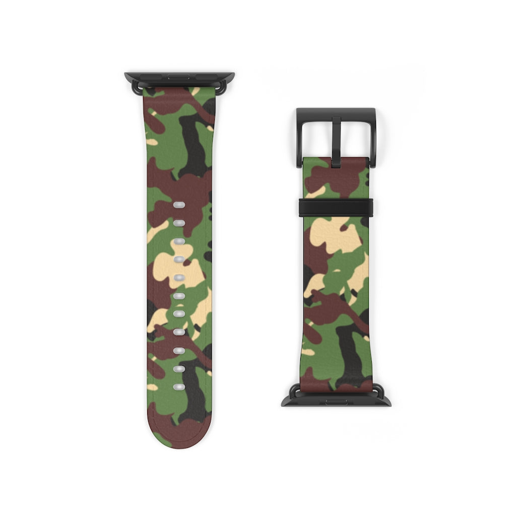 Green Woodland Camo Design Apple Watch Band 38mm and 42mm